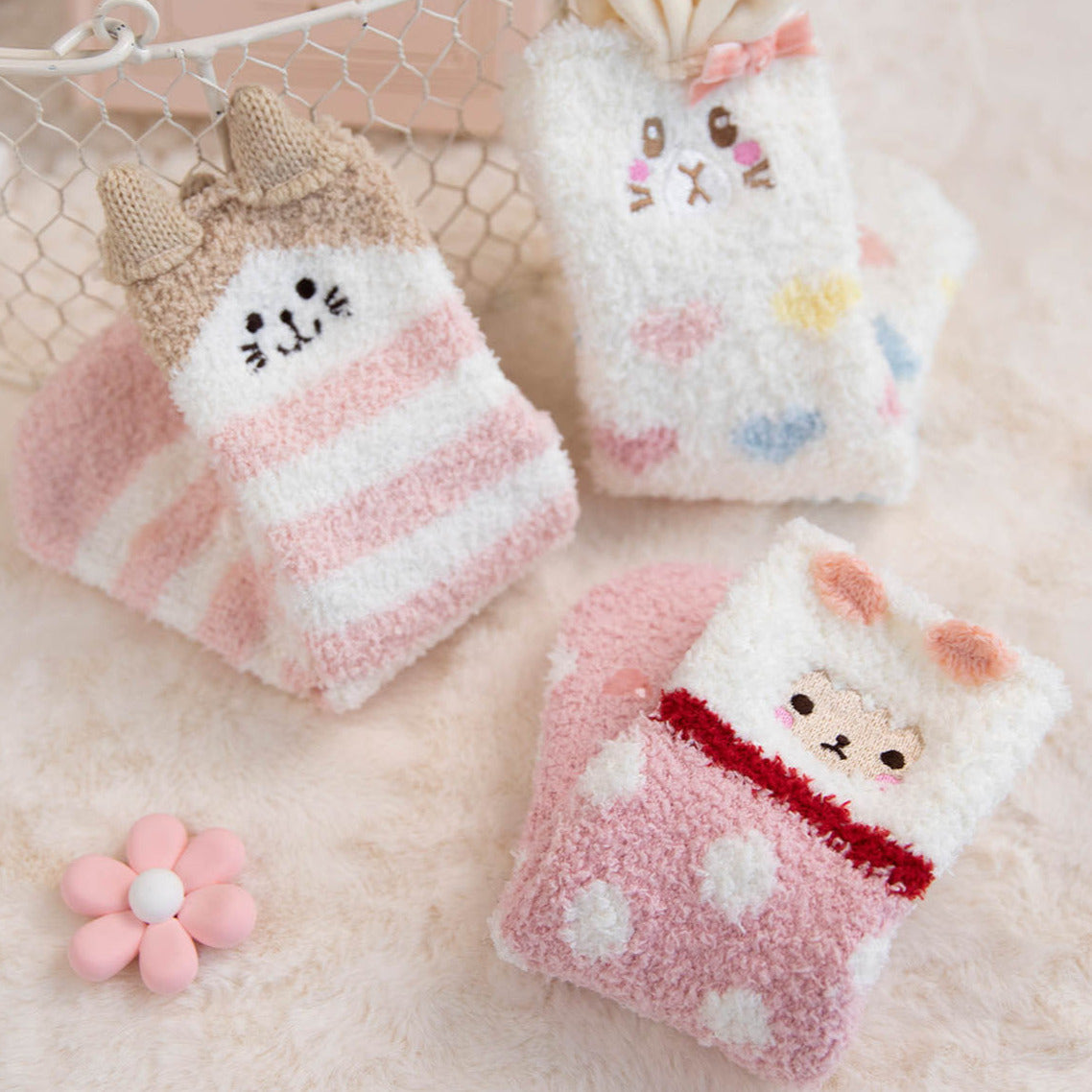 3-Pack rosa Tier-Kuschelsocken Gift Set