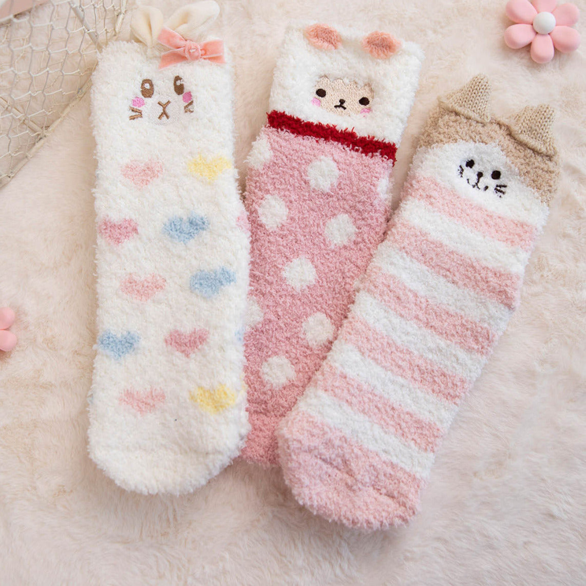 3-Pack rosa Tier-Kuschelsocken Gift Set